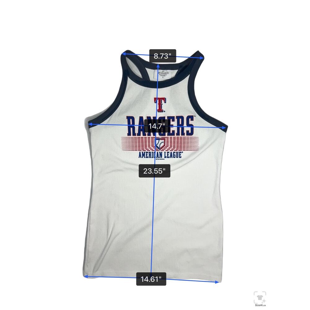 Texas Rangers Women’s Ribbed Racerback Tank Top White Blue Size Small - Picture 5 of 6